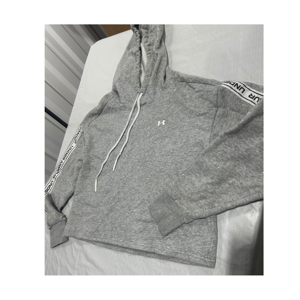 Under Armour Womens Gray Cropped‎ Hoodie Logo Tape Sleeve Loose Fit Medium